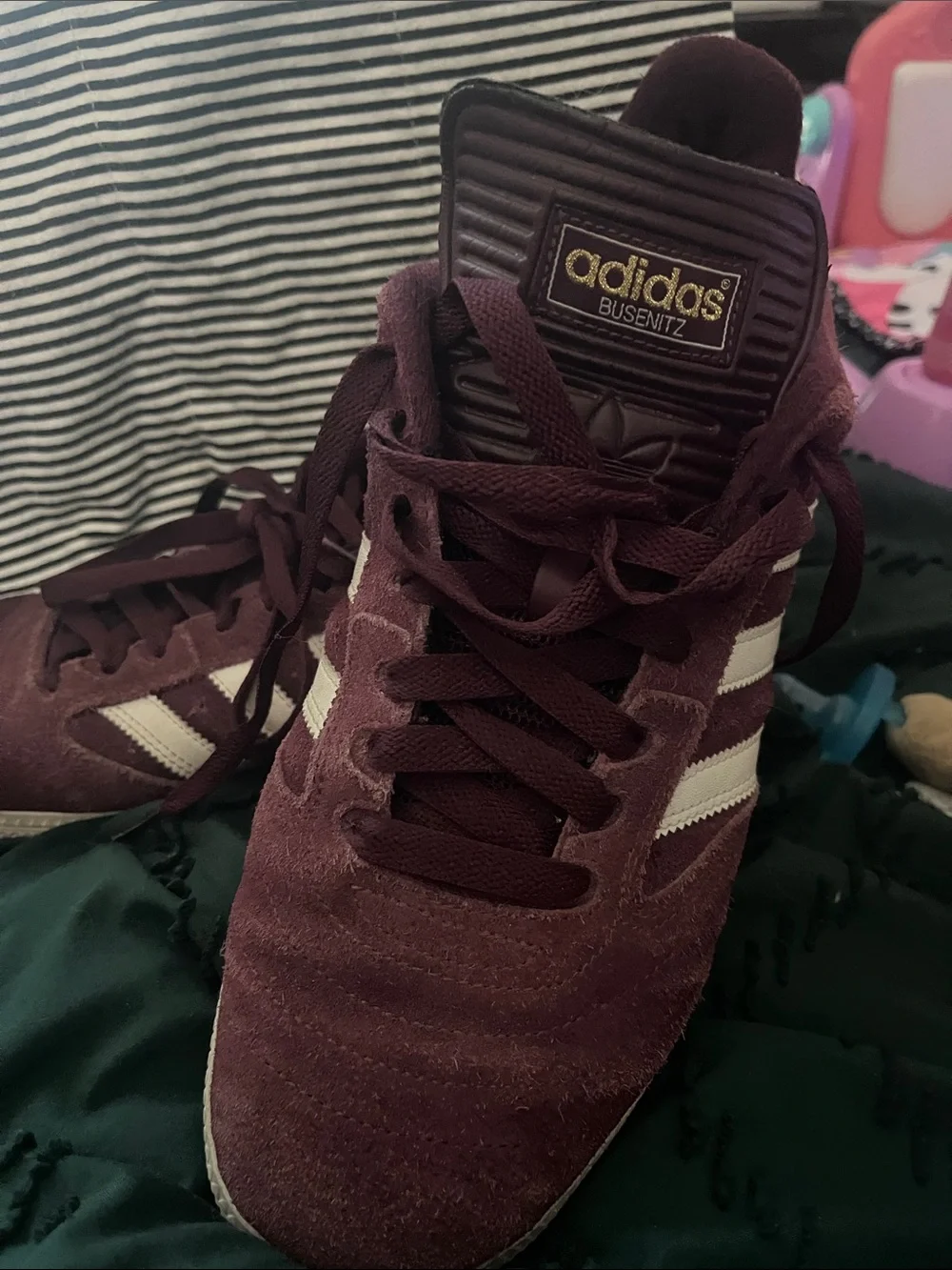 Adidas Busenitz Pro Burgundy Suede Sneakers with White Stripes